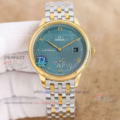 AAA replica TW factory Omega De Ville turquoise dial two-tone stainless steel bracelet 